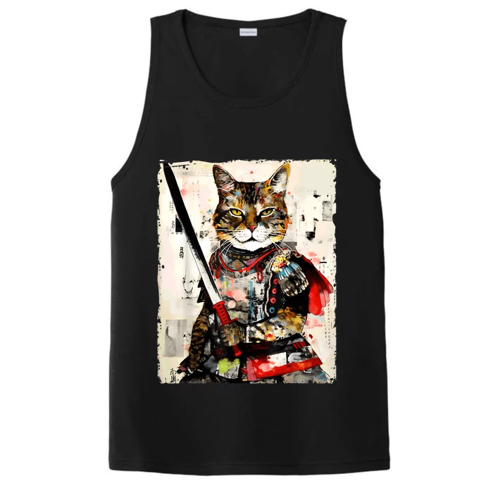 Cat Catana Japanese Samurai Cat Ninja Warrior Sword Vintage Performance Tank