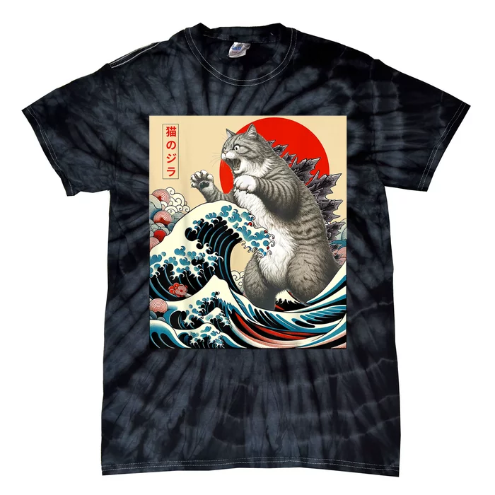 Catzilla Cat Japanese Art Funny Cat Tie-Dye T-Shirt