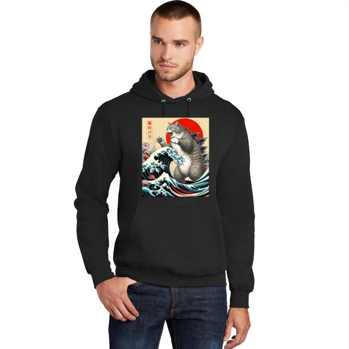 Catzilla Cat Japanese Art Funny Cat Tall Hoodie