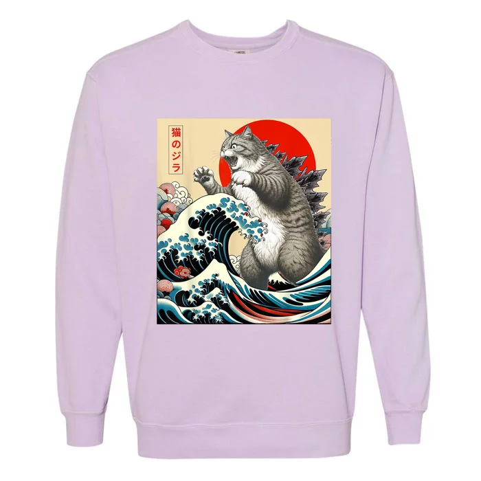 Catzilla Cat Japanese Art Funny Cat Garment-Dyed Sweatshirt