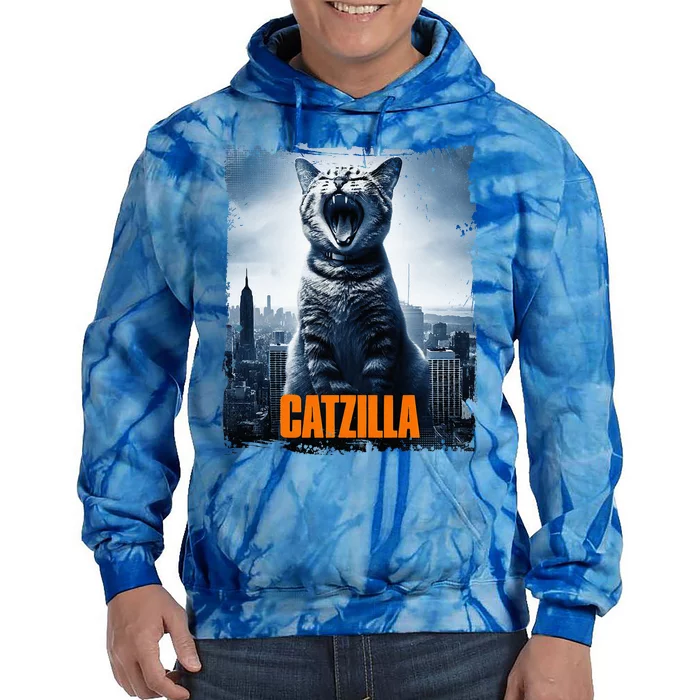 Catzilla Cat Japanese Art Funny Cat Tie Dye Hoodie