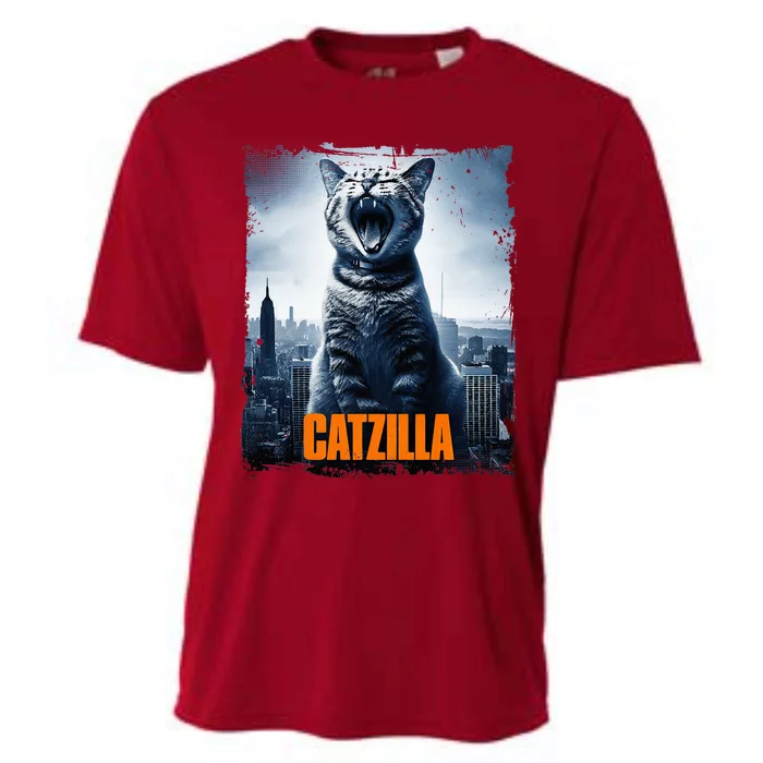 Catzilla Cat Japanese Art Funny Cat Cooling Performance Crew T-Shirt