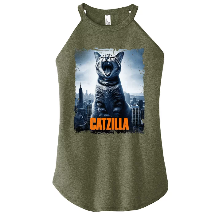 Catzilla Cat Japanese Art Funny Cat Women’s Perfect Tri Rocker Tank