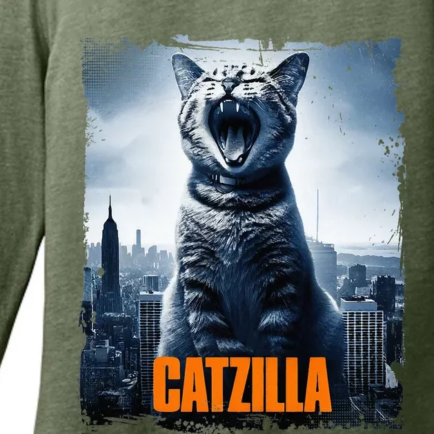 Catzilla Cat Japanese Art Funny Cat Womens CVC Long Sleeve Shirt