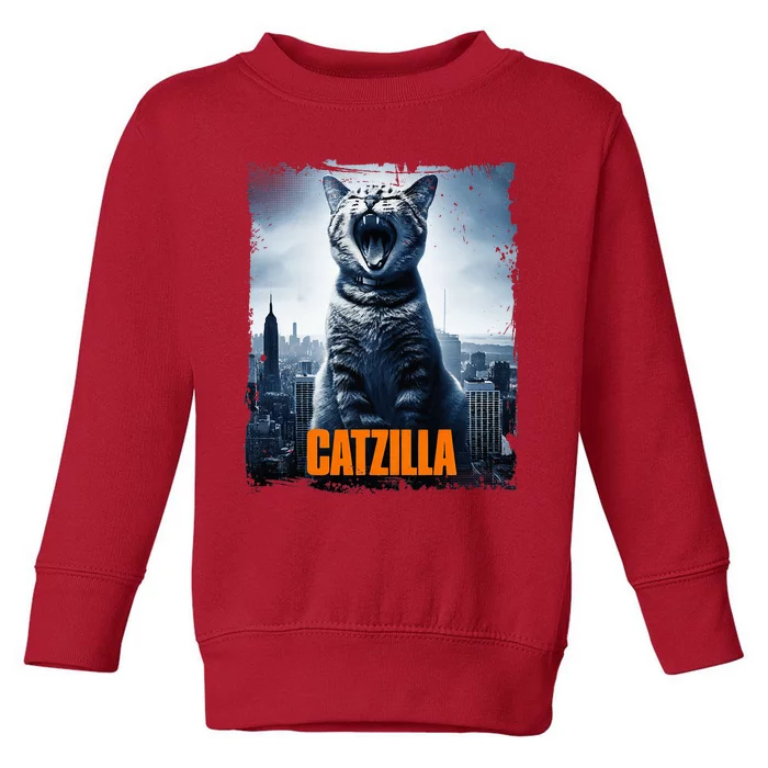 Catzilla Cat Japanese Art Funny Cat Toddler Sweatshirt