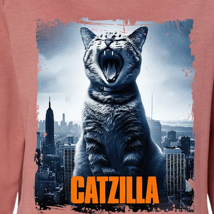 Catzilla Cat Japanese Art Funny Cat Womens California Wash Sweatshirt