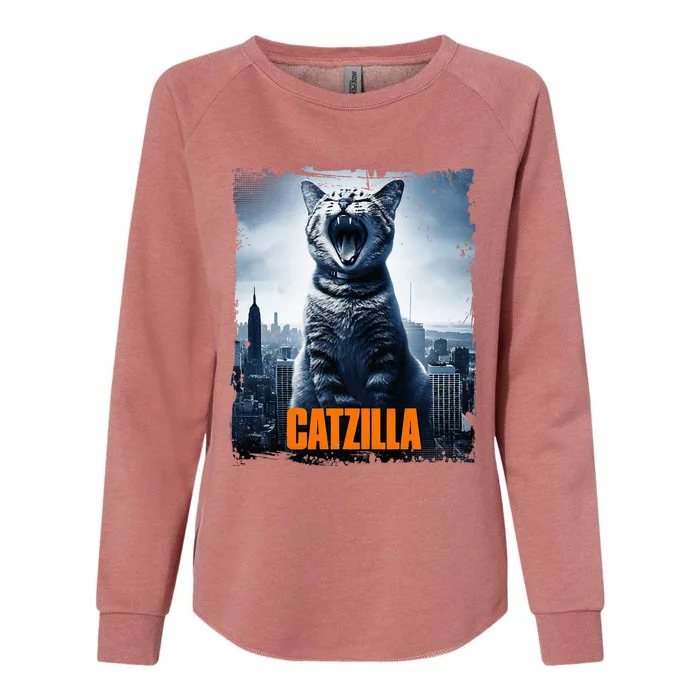 Catzilla Cat Japanese Art Funny Cat Womens California Wash Sweatshirt