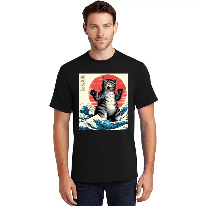 Catzilla Cat Japanese Art Funny Cat Gifts Tall T-Shirt