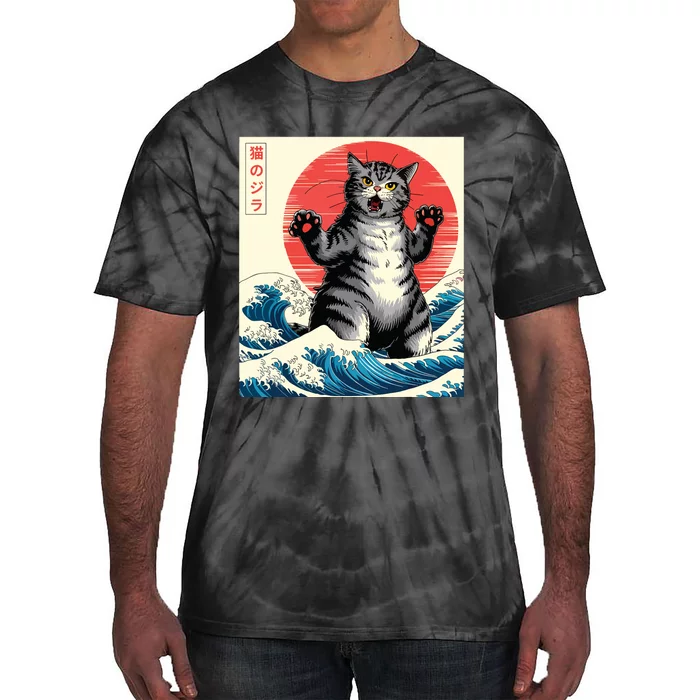 Catzilla Cat Japanese Art Funny Cat Gifts Tie-Dye T-Shirt