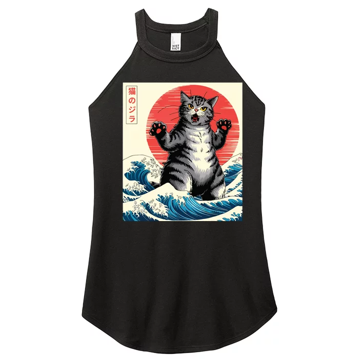 Catzilla Cat Japanese Art Funny Cat Gifts Women’s Perfect Tri Rocker Tank