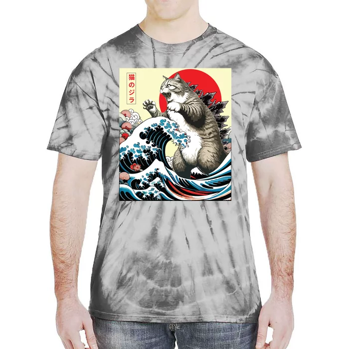 Catzilla Cat Japanese Art Funny Cat Gifts Tie-Dye T-Shirt