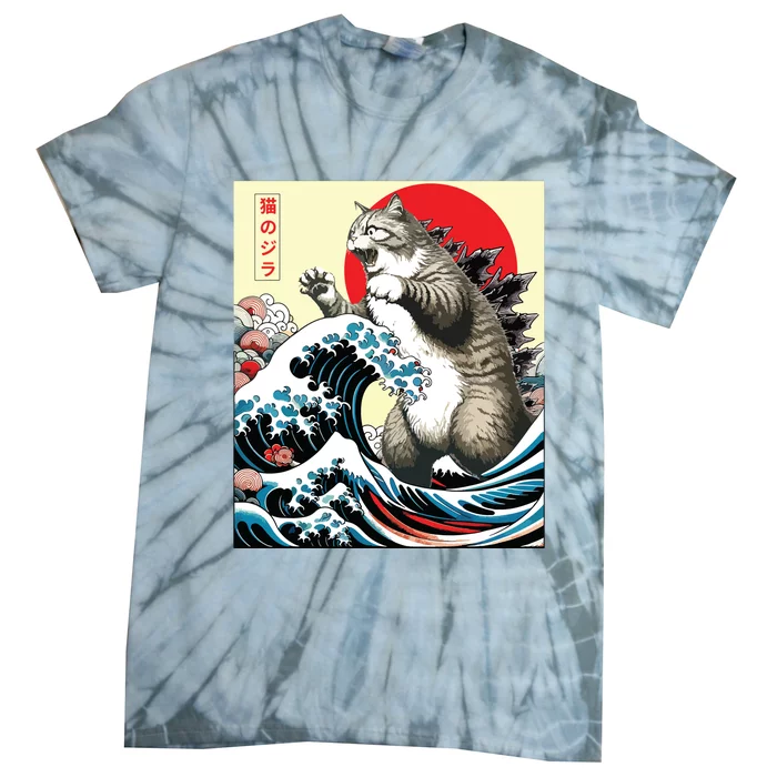 Catzilla Cat Japanese Art Funny Cat Gifts Tie-Dye T-Shirt