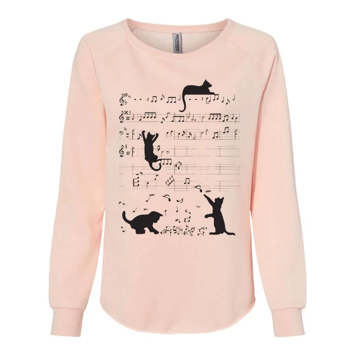 Cute Cat Kitty Playing Music Note Clef Musician Art Womens California Wash Sweatshirt