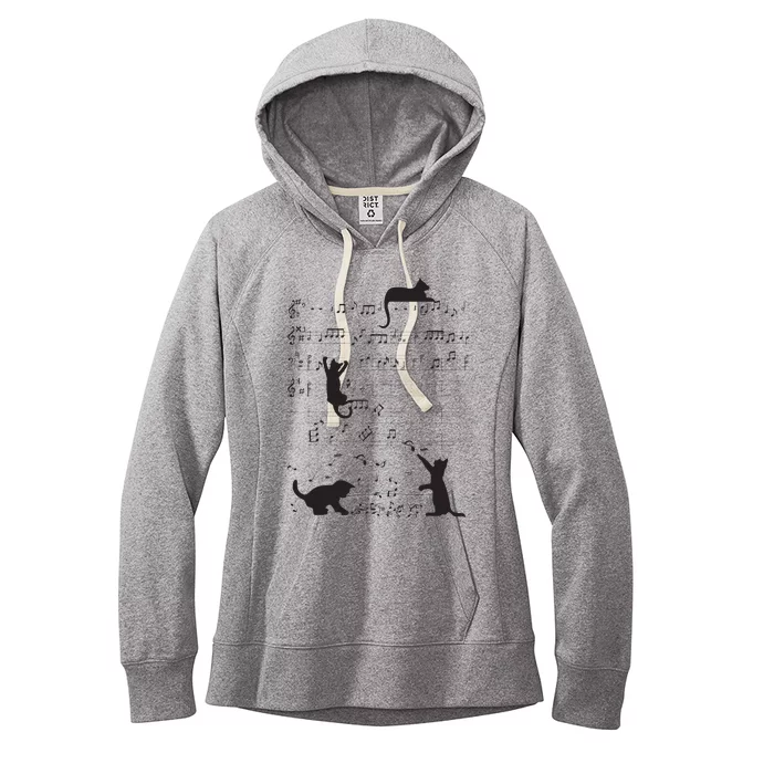 Cute Cat Kitty Playing Music Note Clef Musician Art Women's Fleece Hoodie