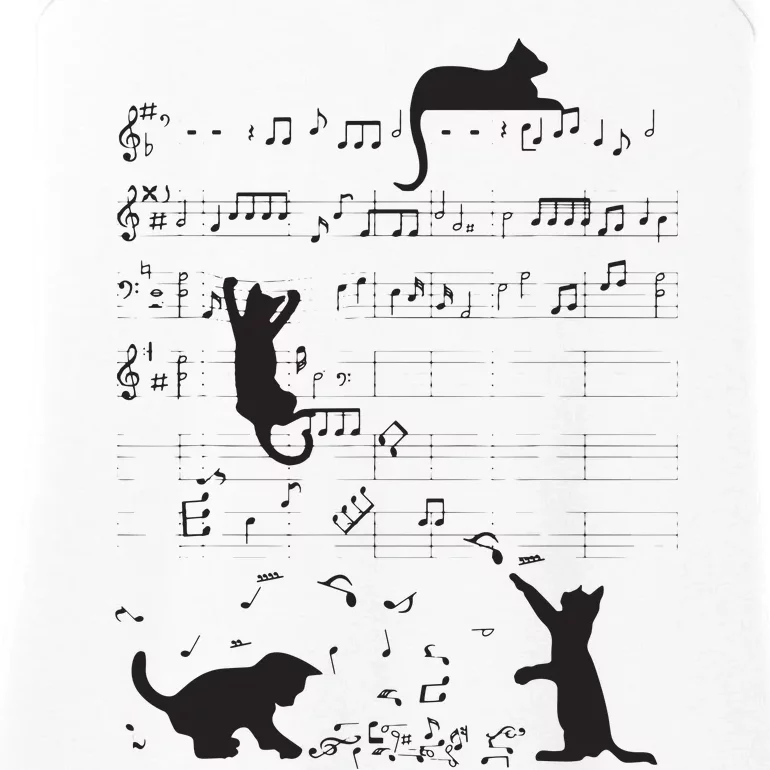 Cute Cat Kitty Playing Music Note Clef Musician Art Ladies Essential Tank