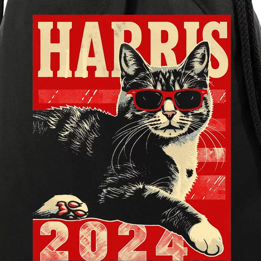 Cool Cat Kamala Vote For Democracy Harris 2024 Drawstring Bag