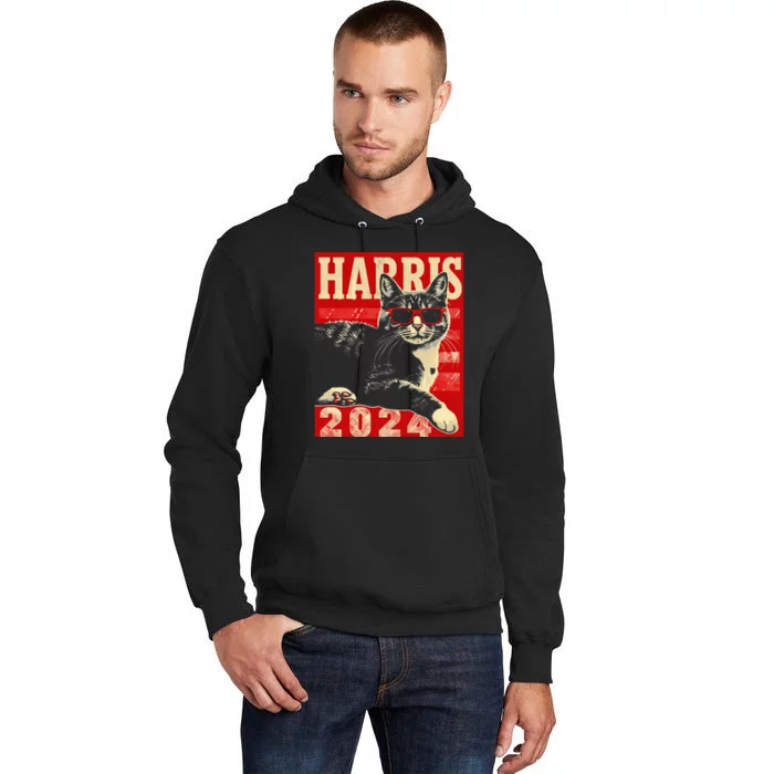 Cool Cat Kamala Vote For Democracy Harris 2024 Tall Hoodie