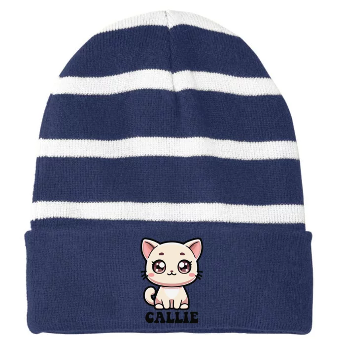 Callie Cute Kitty Cat Design For Name Callie Striped Beanie with Solid Band