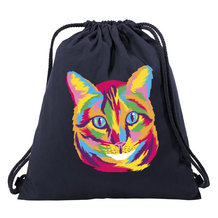 Colorful Cute Kitten Face Drawstring Bag