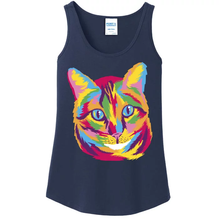 Colorful Cute Kitten Face Ladies Essential Tank