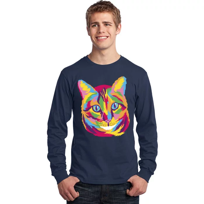 Colorful Cute Kitten Face Tall Long Sleeve T-Shirt