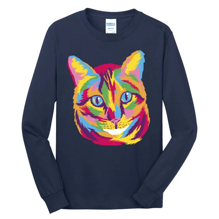 Colorful Cute Kitten Face Tall Long Sleeve T-Shirt