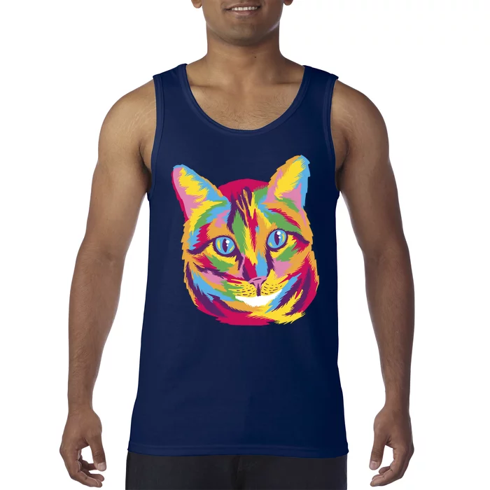 Colorful Cute Kitten Face Tank Top