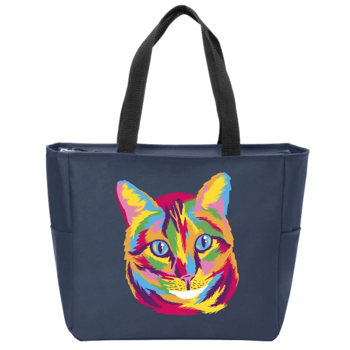 Colorful Cute Kitten Face Zip Tote Bag