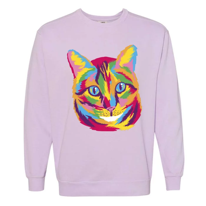 Colorful Cute Kitten Face Garment-Dyed Sweatshirt