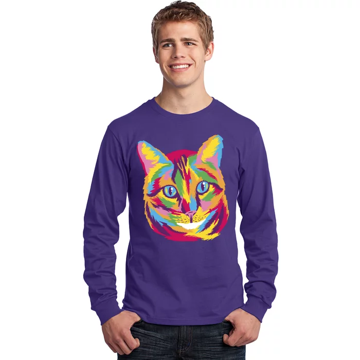 Colorful Cute Kitten Face Long Sleeve Shirt