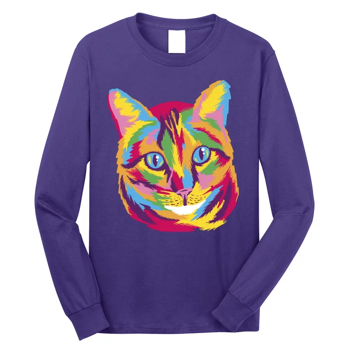 Colorful Cute Kitten Face Long Sleeve Shirt