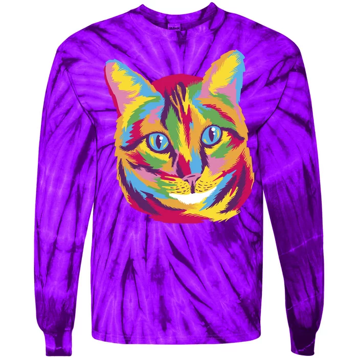 Colorful Cute Kitten Face Tie-Dye Long Sleeve Shirt