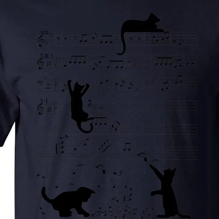 Cute Cat Kitty Playing Music Note Clef Musician Art Tall T-Shirt