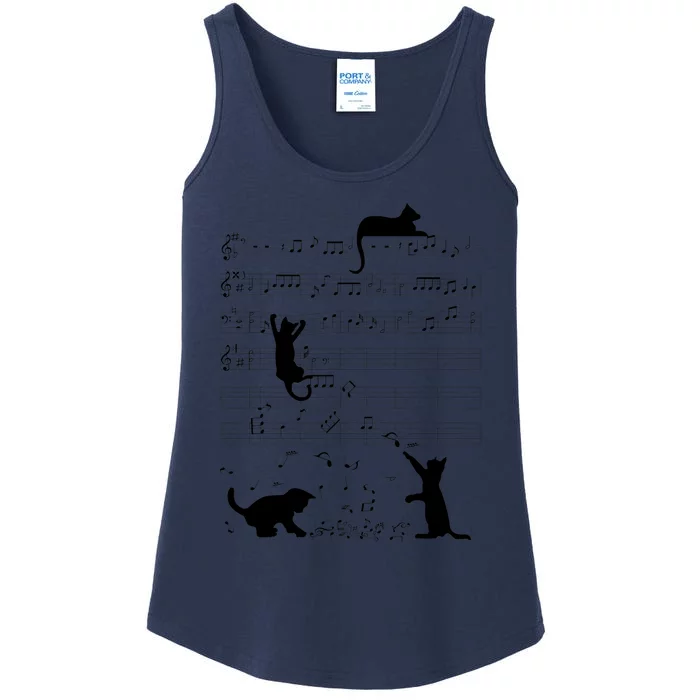 Cute Cat Kitty Playing Music Note Clef Musician Art Ladies Essential Tank