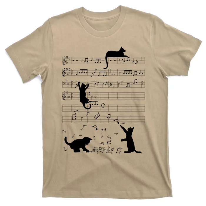 Cute Cat Kitty Playing Music Note Clef Musician Art T-Shirt