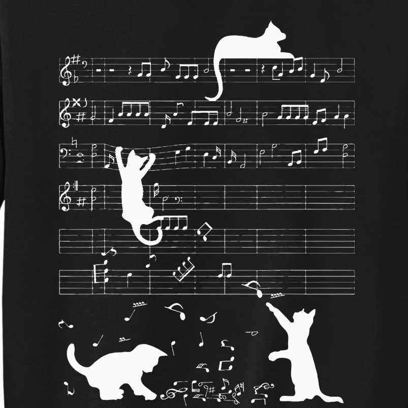 Cute Cat Kitty Playing Music Clef Piano Musician Art Tall Sweatshirt