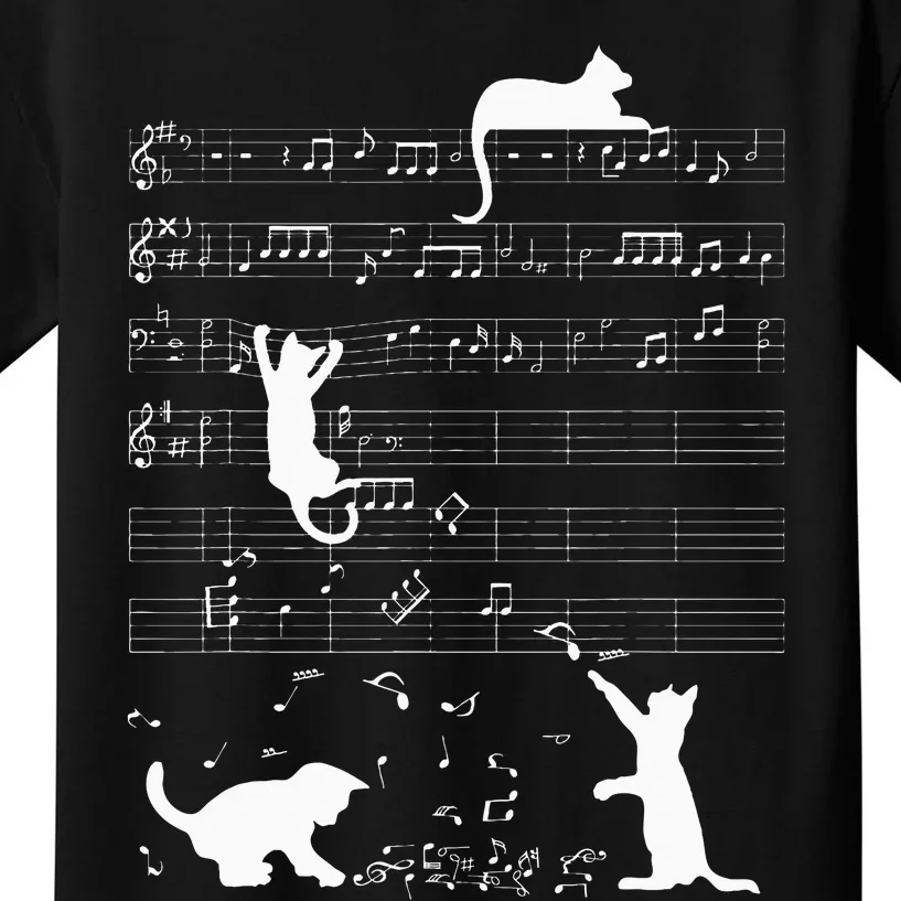 Cute Cat Kitty Playing Music Clef Piano Musician Art Kids T-Shirt