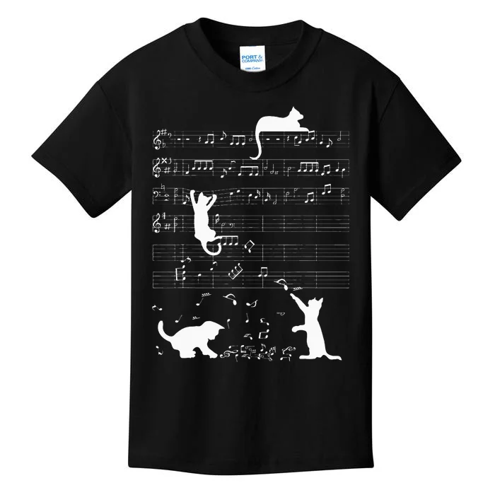 Cute Cat Kitty Playing Music Clef Piano Musician Art Kids T-Shirt