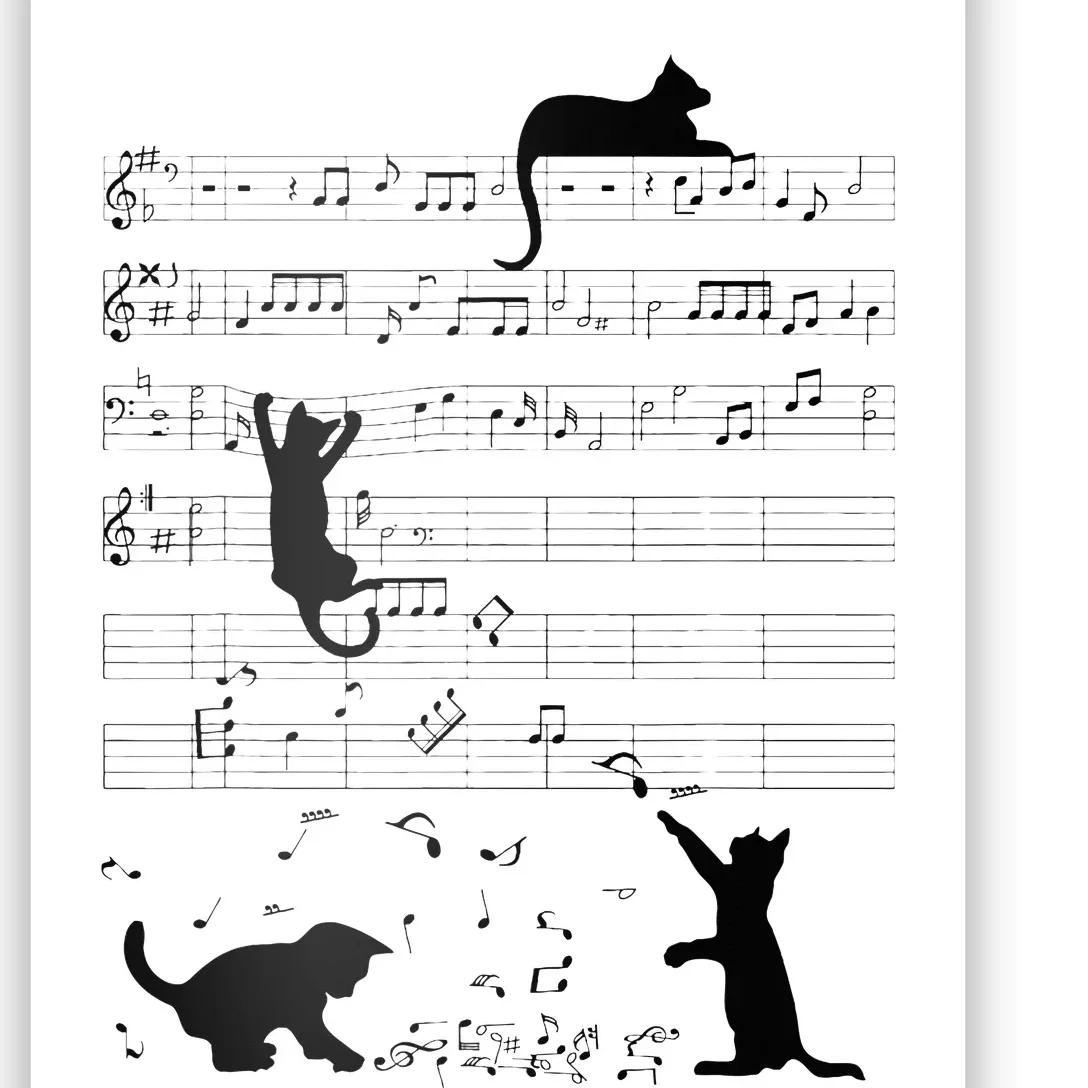 Cute Cat Kitty Playing Music Note Clef Musician Art Poster