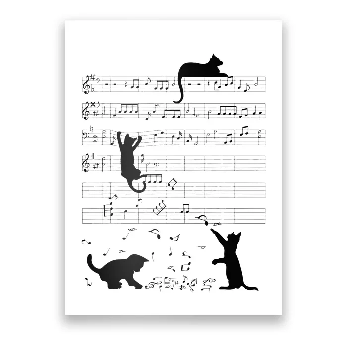 Cute Cat Kitty Playing Music Note Clef Musician Art Poster