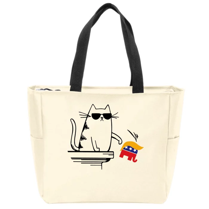 Cool Cat Knock Over Trump Elephant Hair 2024 Harris Walz Zip Tote Bag