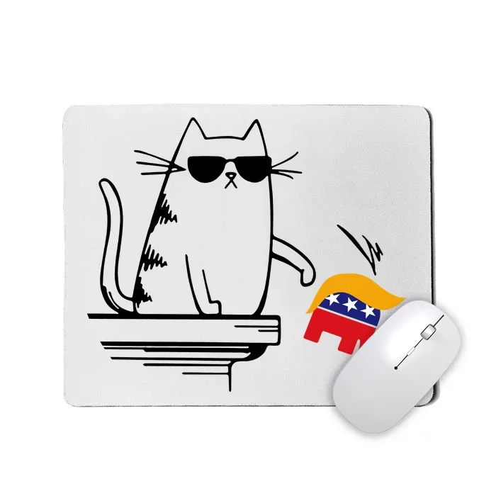 Cool Cat Knock Over Trump Elephant Hair 2024 Harris Walz Mousepad