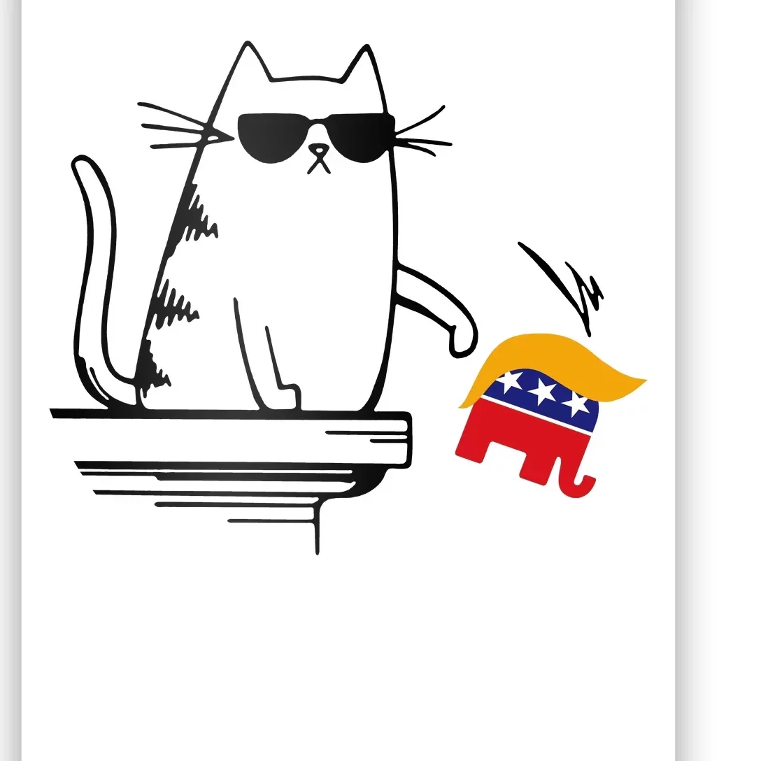 Cool Cat Knock Over Trump Elephant Hair 2024 Harris Walz Poster