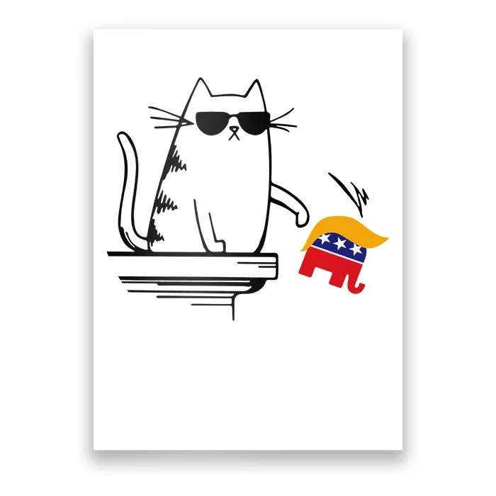 Cool Cat Knock Over Trump Elephant Hair 2024 Harris Walz Poster