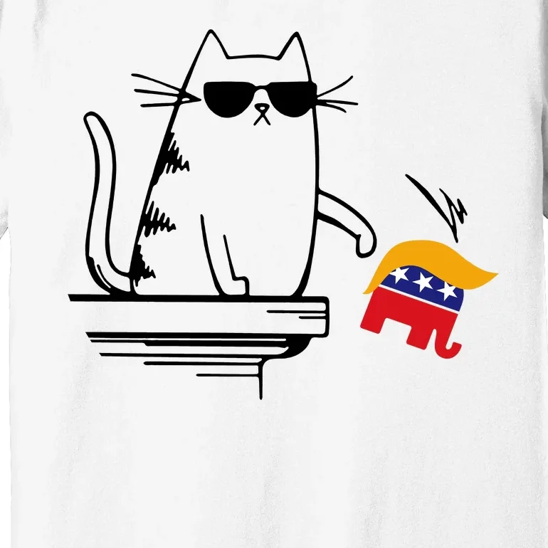 Cool Cat Knock Over Trump Elephant Hair 2024 Harris Walz Premium T-Shirt