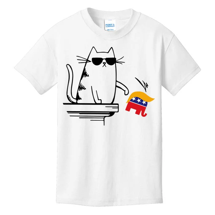 Cool Cat Knock Over Trump Elephant Hair 2024 Harris Walz Kids T-Shirt