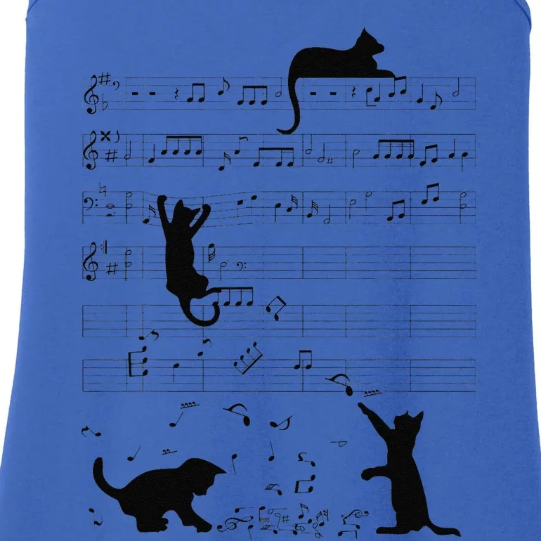 Cute Cat Kitty Playing Music Note Clef Musician Art Ladies Essential Tank