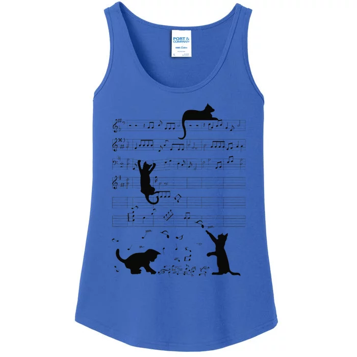 Cute Cat Kitty Playing Music Note Clef Musician Art Ladies Essential Tank