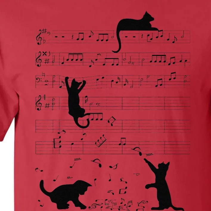 Cute Cat Kitty Playing Music Note Clef Musician Art Tall T-Shirt