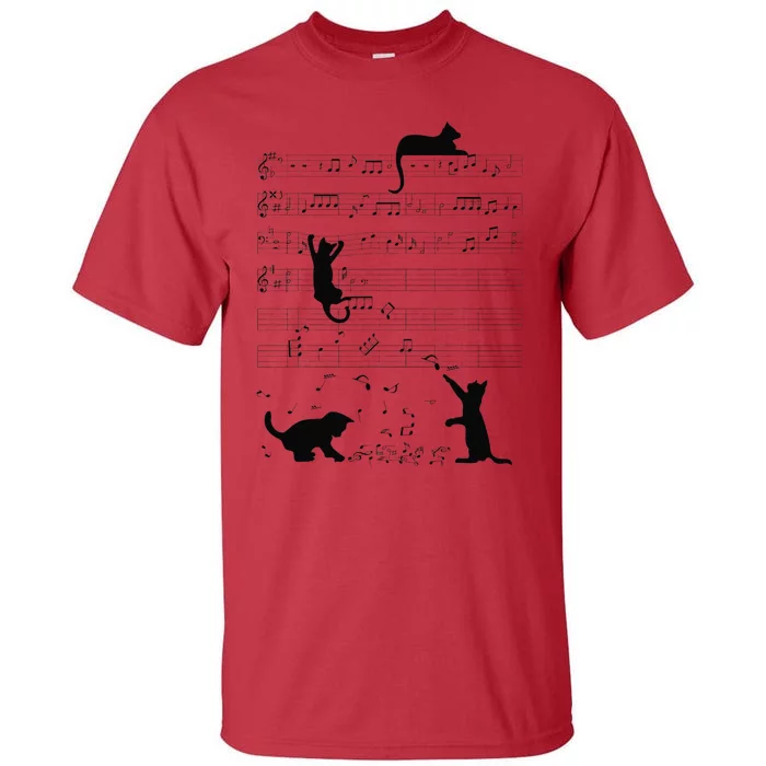 Cute Cat Kitty Playing Music Note Clef Musician Art Tall T-Shirt